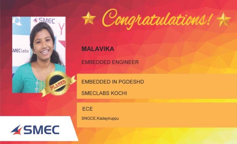 Malavika Placed Successfully Embedded Engineer