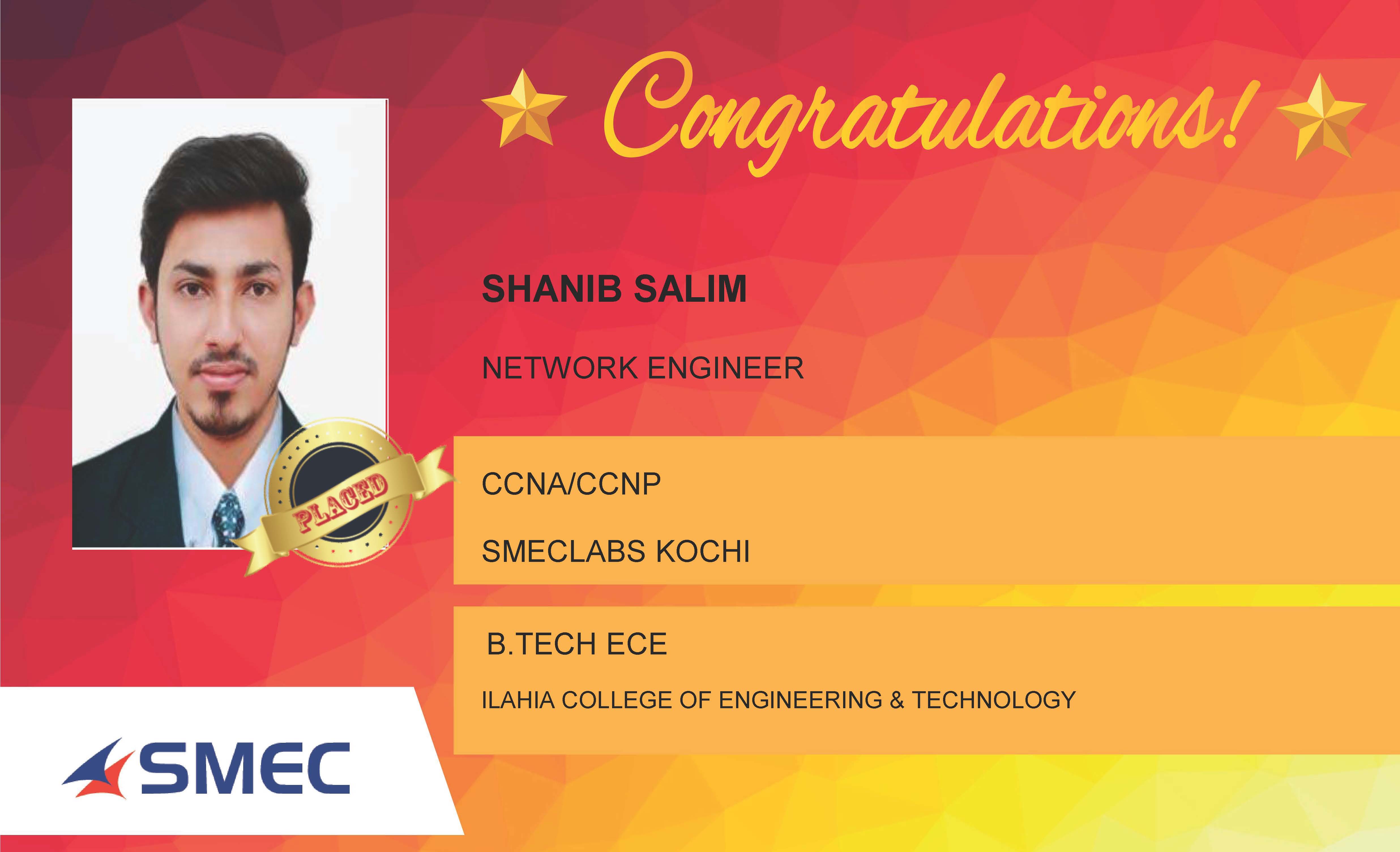 Shanib Salim Placed Successfully Network Engineer