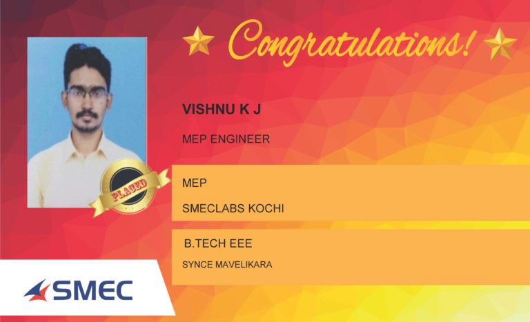 Vishnu K J Placed Successfully MEP Engineer