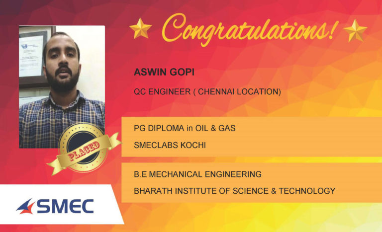 Aswin Gopi Placed Successfully QC Engineer