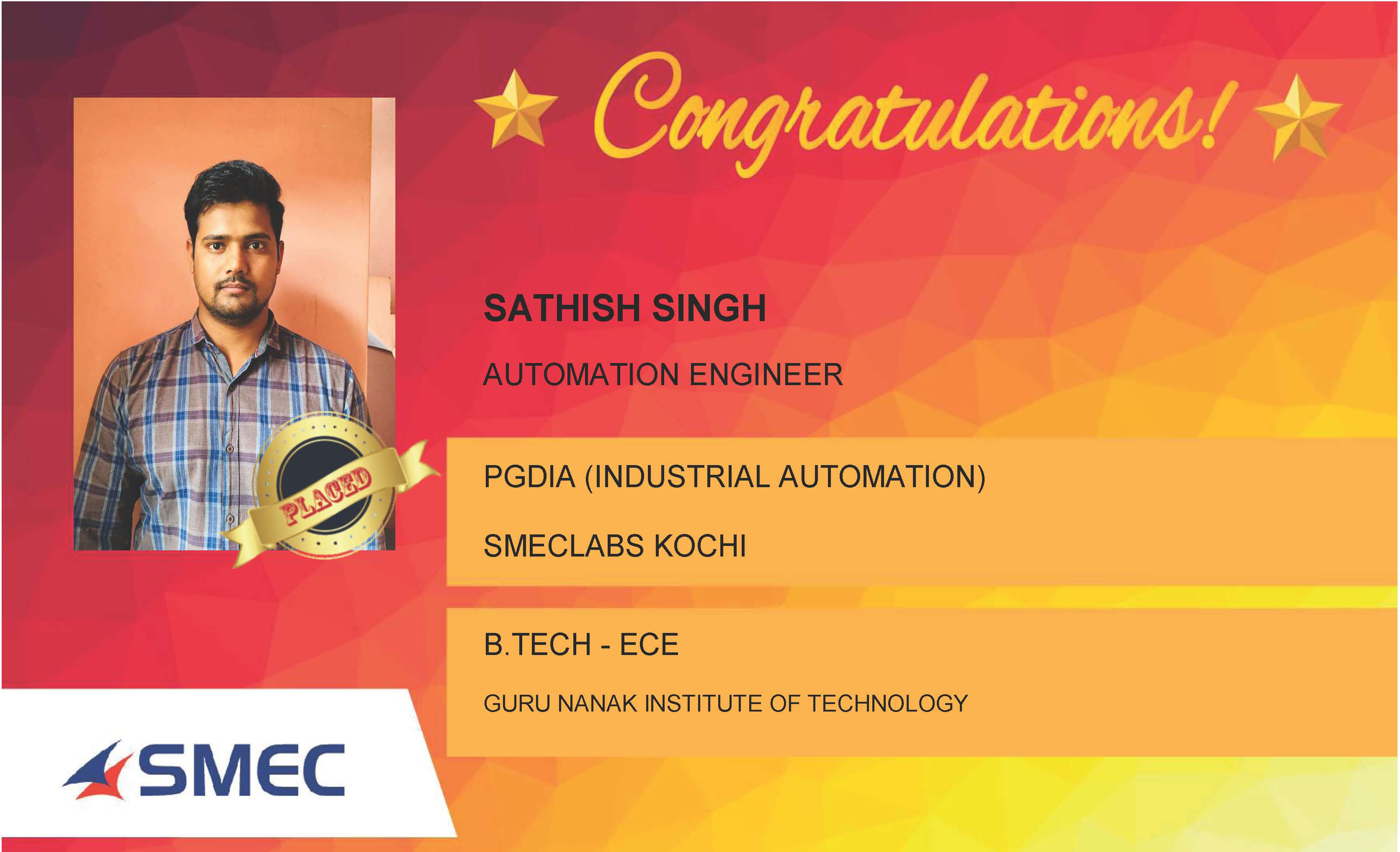 Sathish Singh Placed Successfully Automation Engineer