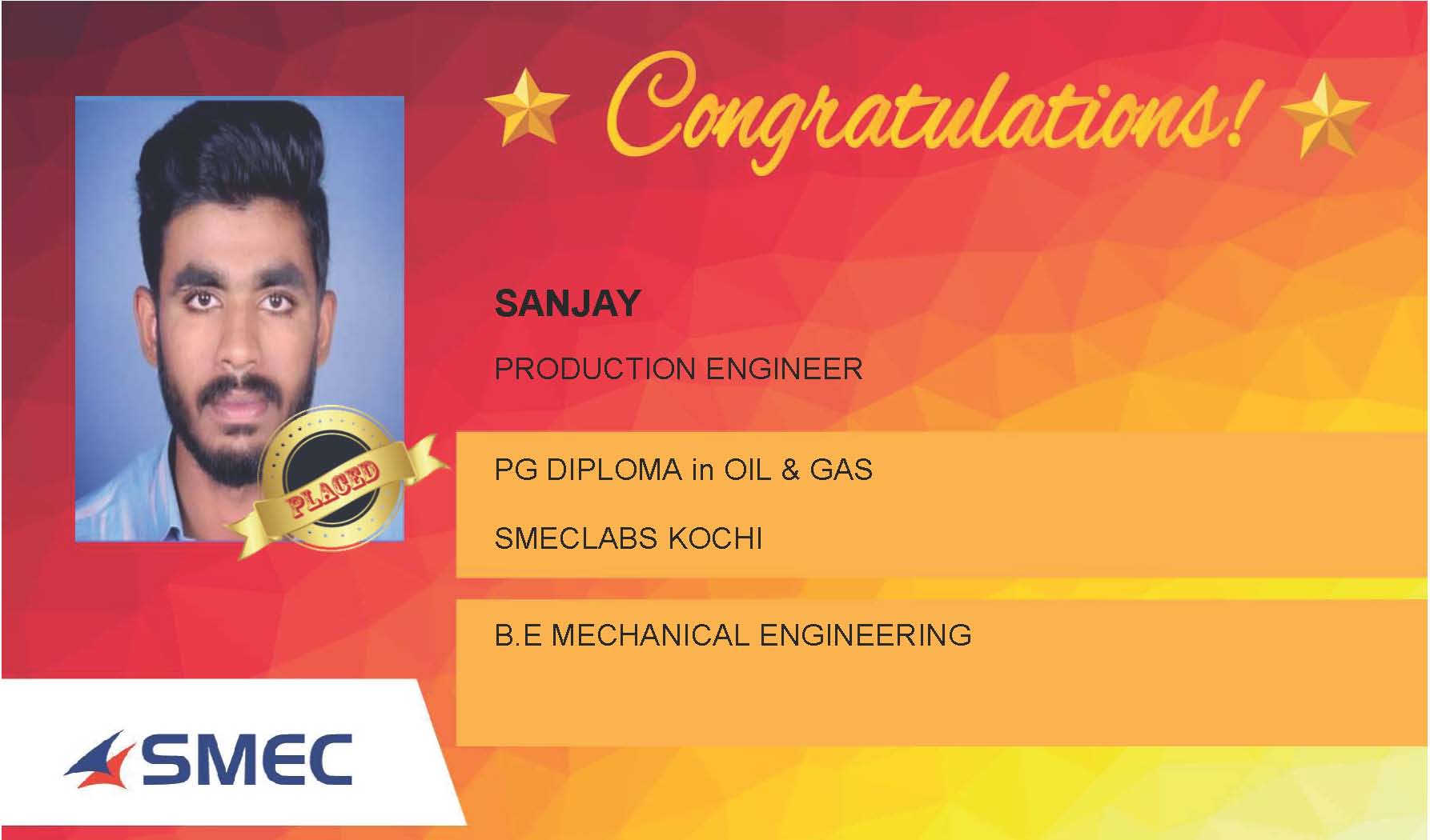 Sanjay Placed Successfully Production Engineer