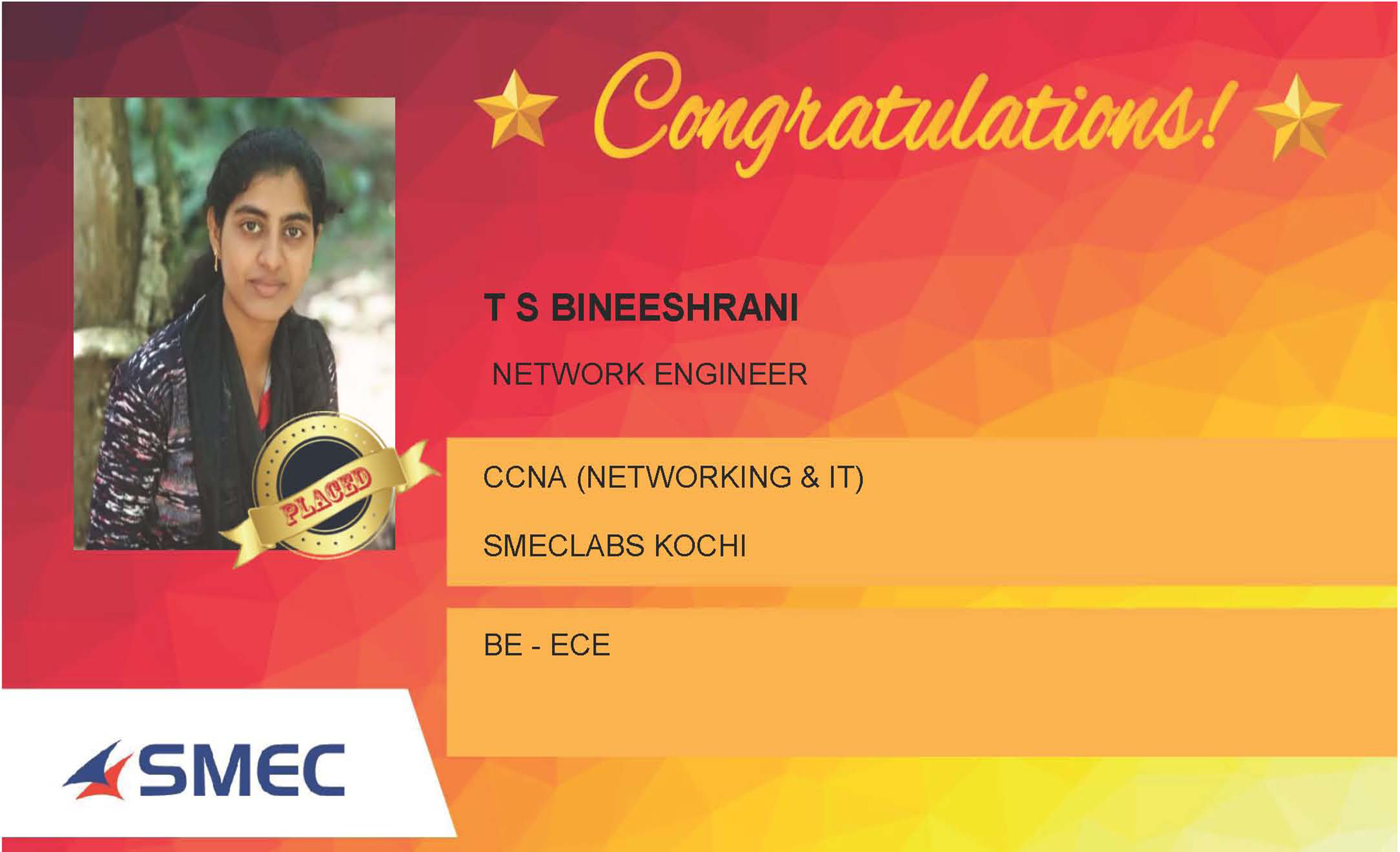 T S Bineeshrani Placed Successfully Network Engineer