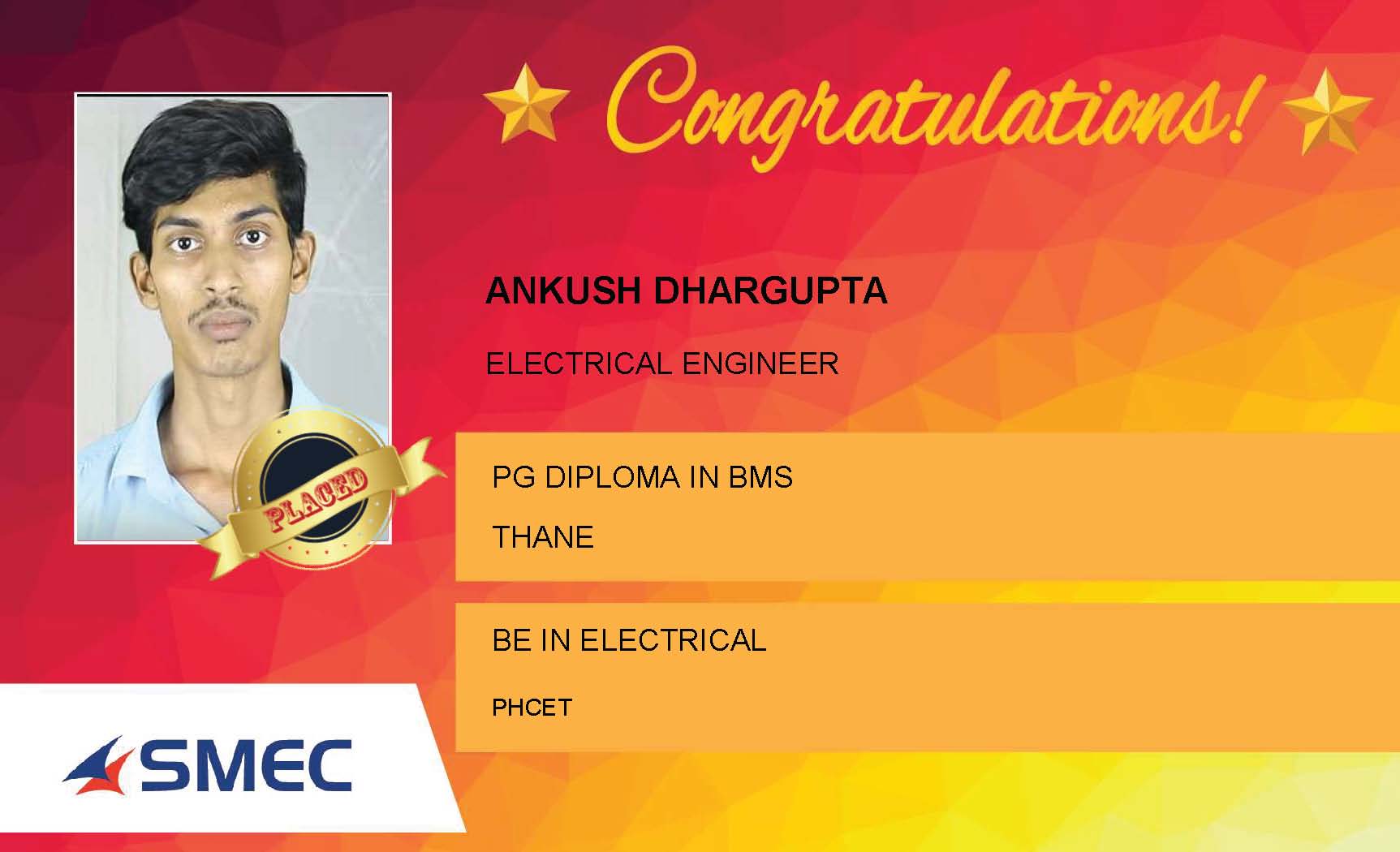 Ankush Dhargupta Placed Successfully Electrical Engineer