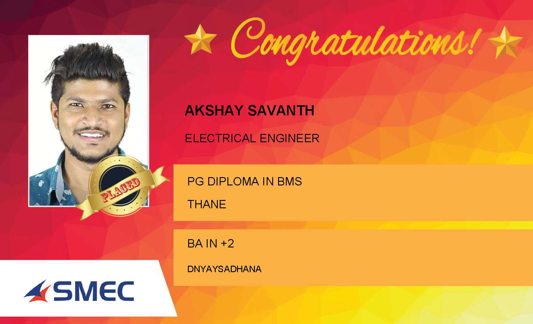 Akshay Savanth Placed Successfully Electrical Engineer