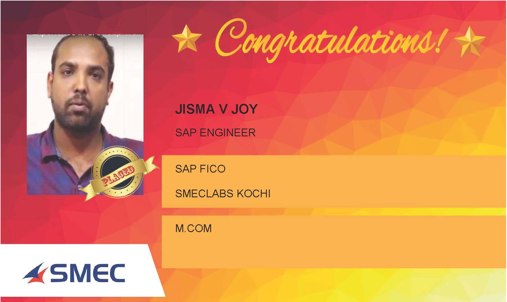 Jisma V Joy Placed Successfully SAP Engineer