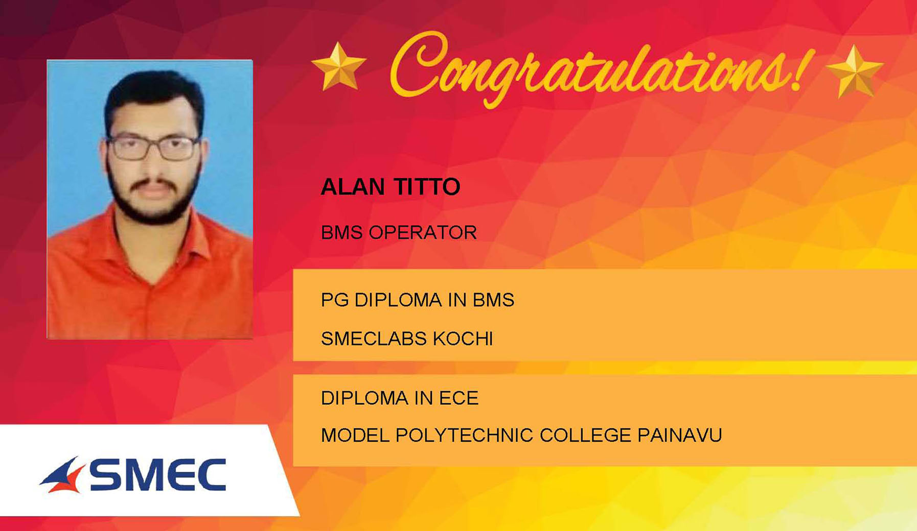 Alan Titto Placed Successfully BMS Operator