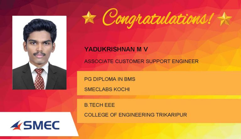 Yadukrishnan M V Placed Successfully Associate Customer Support Engineer