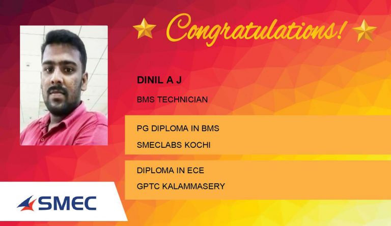 Dinil A J Placed Successfully BMS Technician
