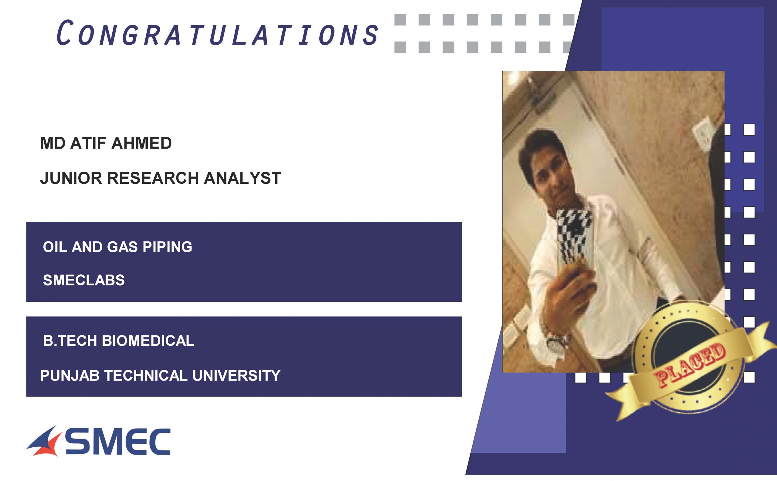 MD Atif Ahamed Placed as Junior Research Analyst