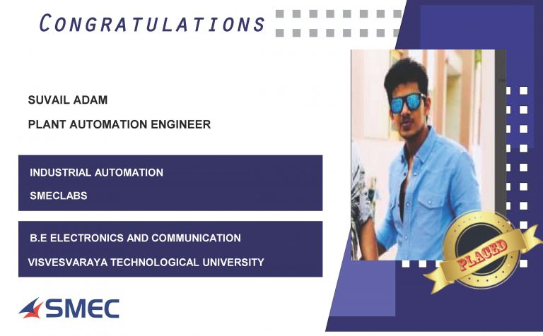 Suvail Adam Placed Successfully as Plant Automation Engineer