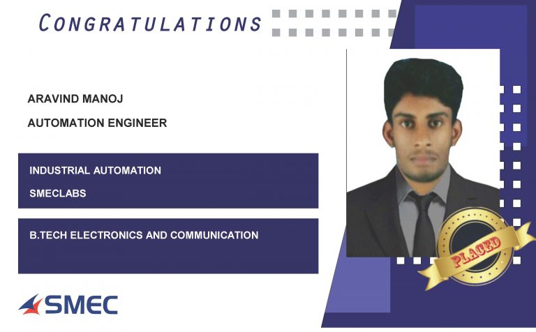 Aravind Manoj Placed as Automation Engineer