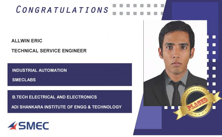 Allwin Eric Placed as Service Engineer