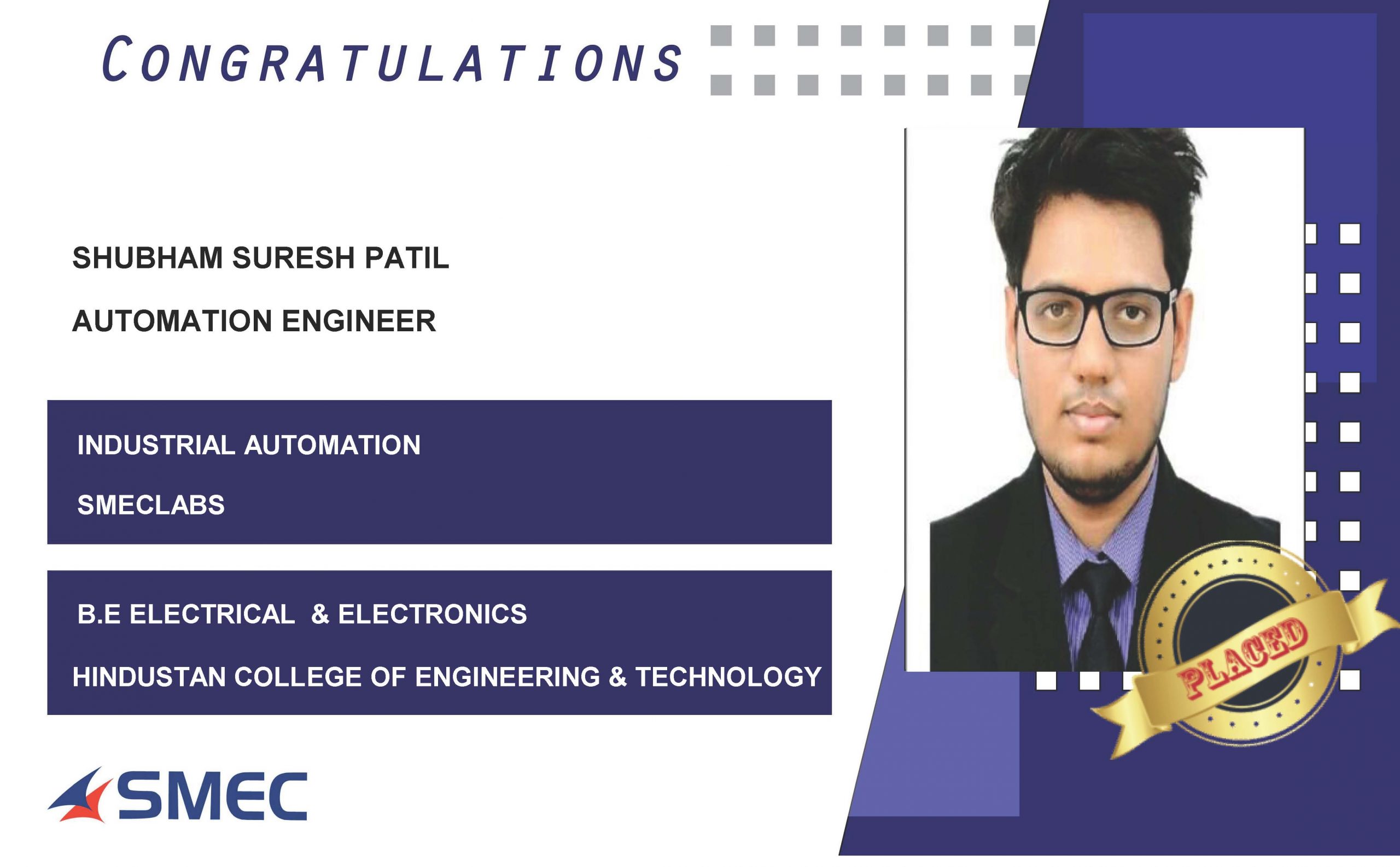 Shubham Suresh Patil Placed at Automation Engineer