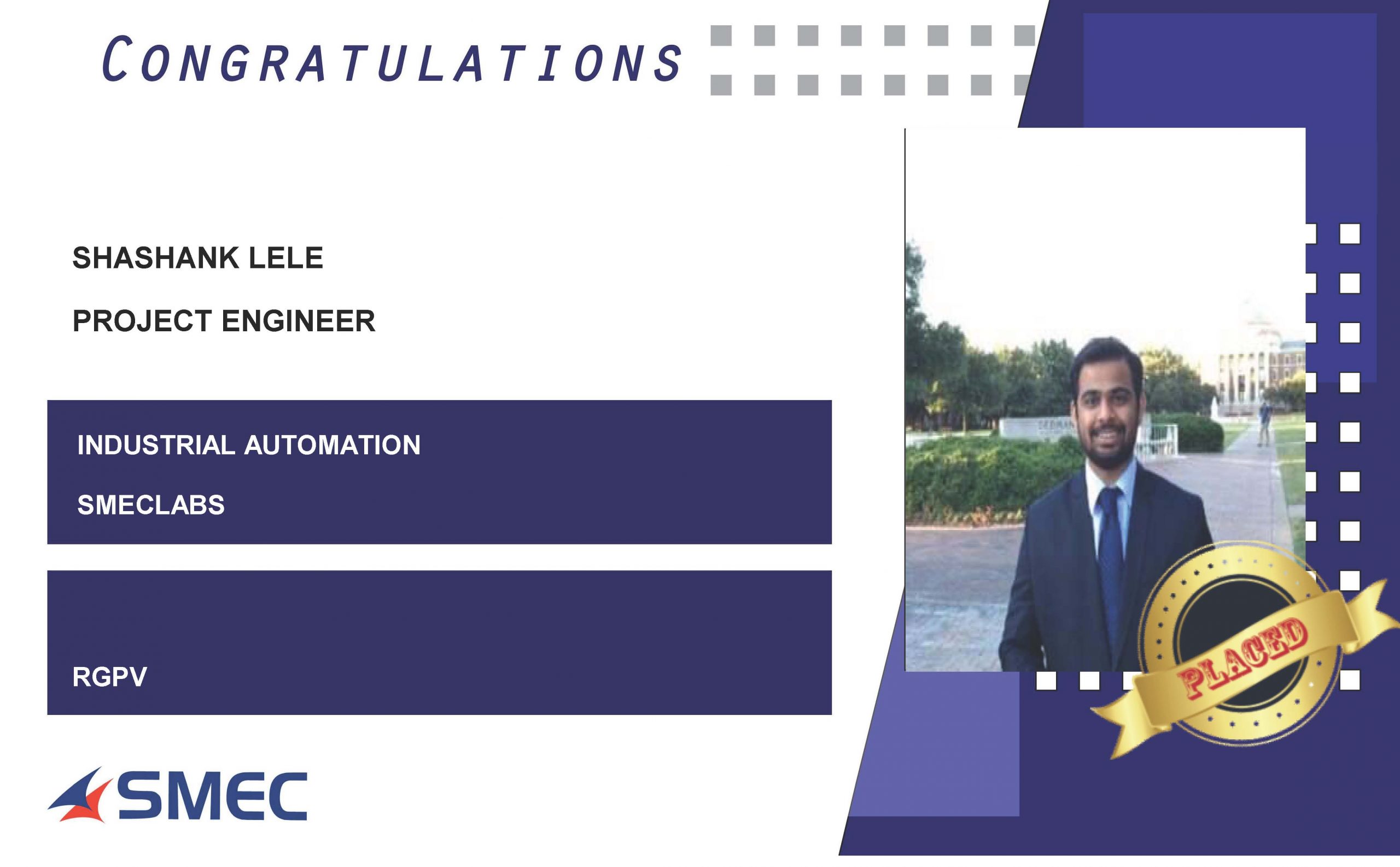 Shashank Lele Placed at Project Engineer SMEC