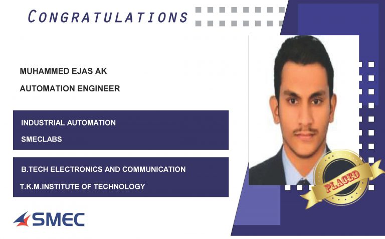 Muhammed Ejas AK Placed Successfully as Automation Engineer