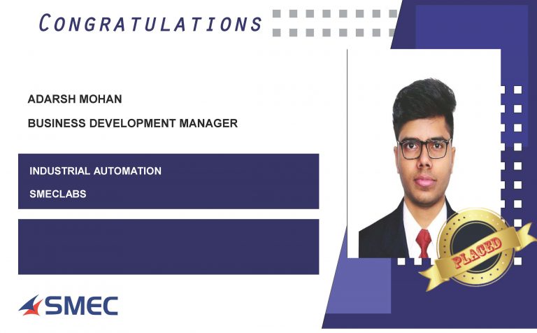 Adarsh Mohan Placed Successfully as Business Development Manager