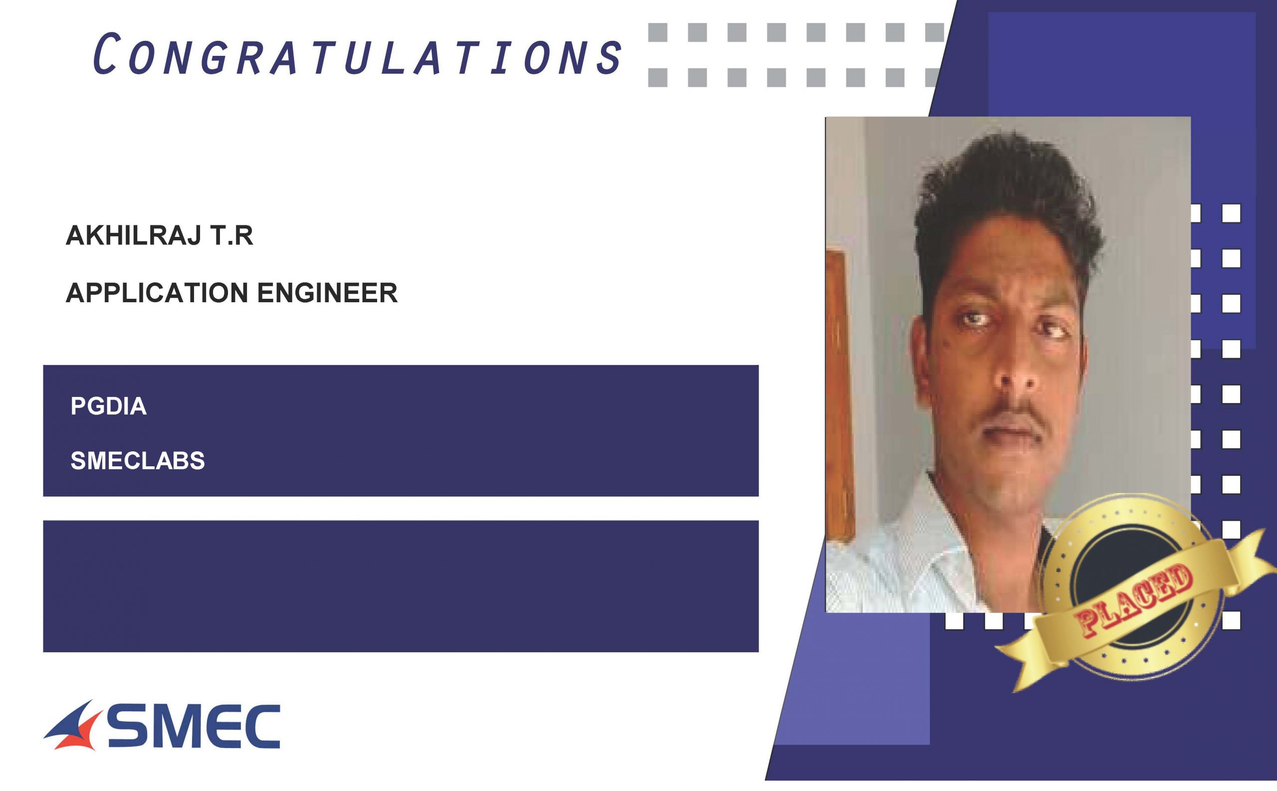 Akhilraj T R Placed Successfully as Application Engineer