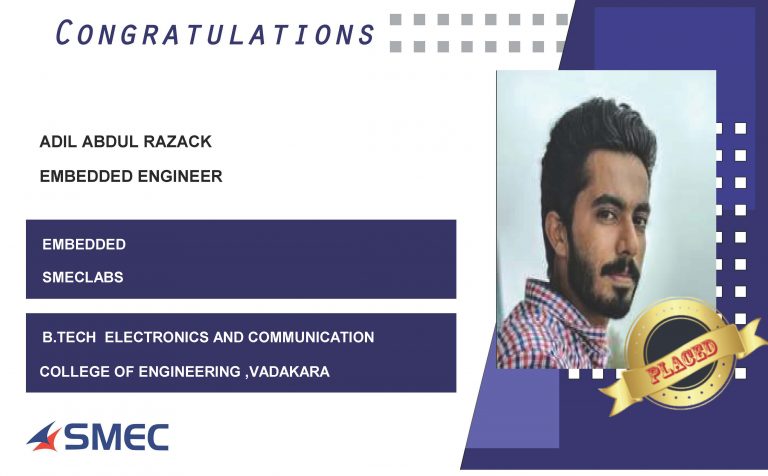 Adil Abdul Razack Placed Successfully as Embedded Engineer