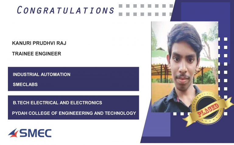 Kanuri Prudhvi Raj Placed Successfully as Trainee Engineer