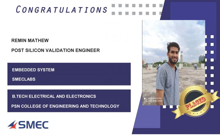Remin Mathew Placed Successfully as Post Silicon Validation Engineer