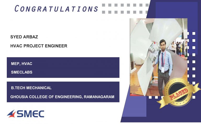 Syed Arbaz Placed Successfully as HVAC Project Engineer