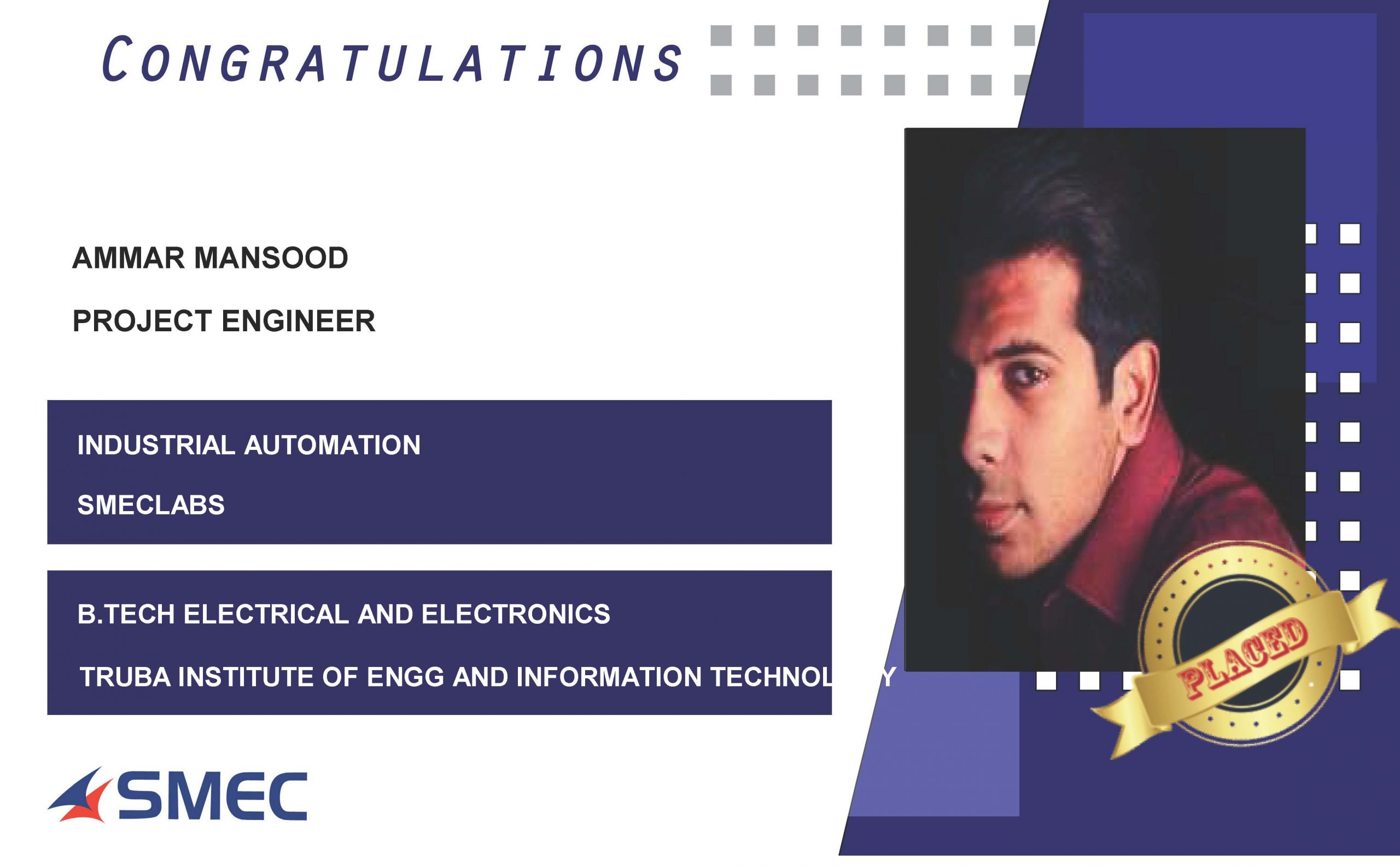 Ammar Mansood Placed Successfully as Industrial Automation Engineer