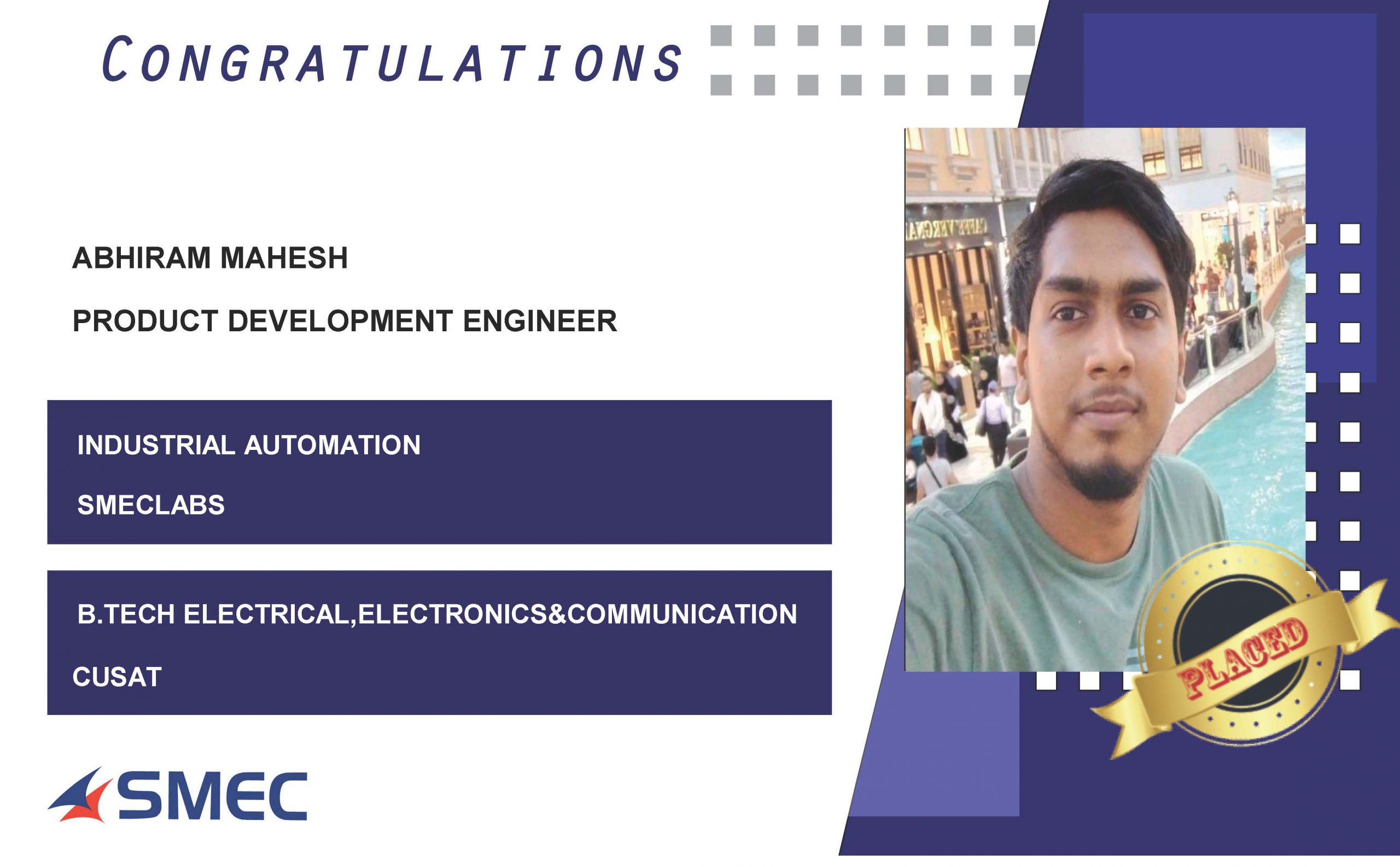 Abhiram mahesh placed at Product Development Engineer-
